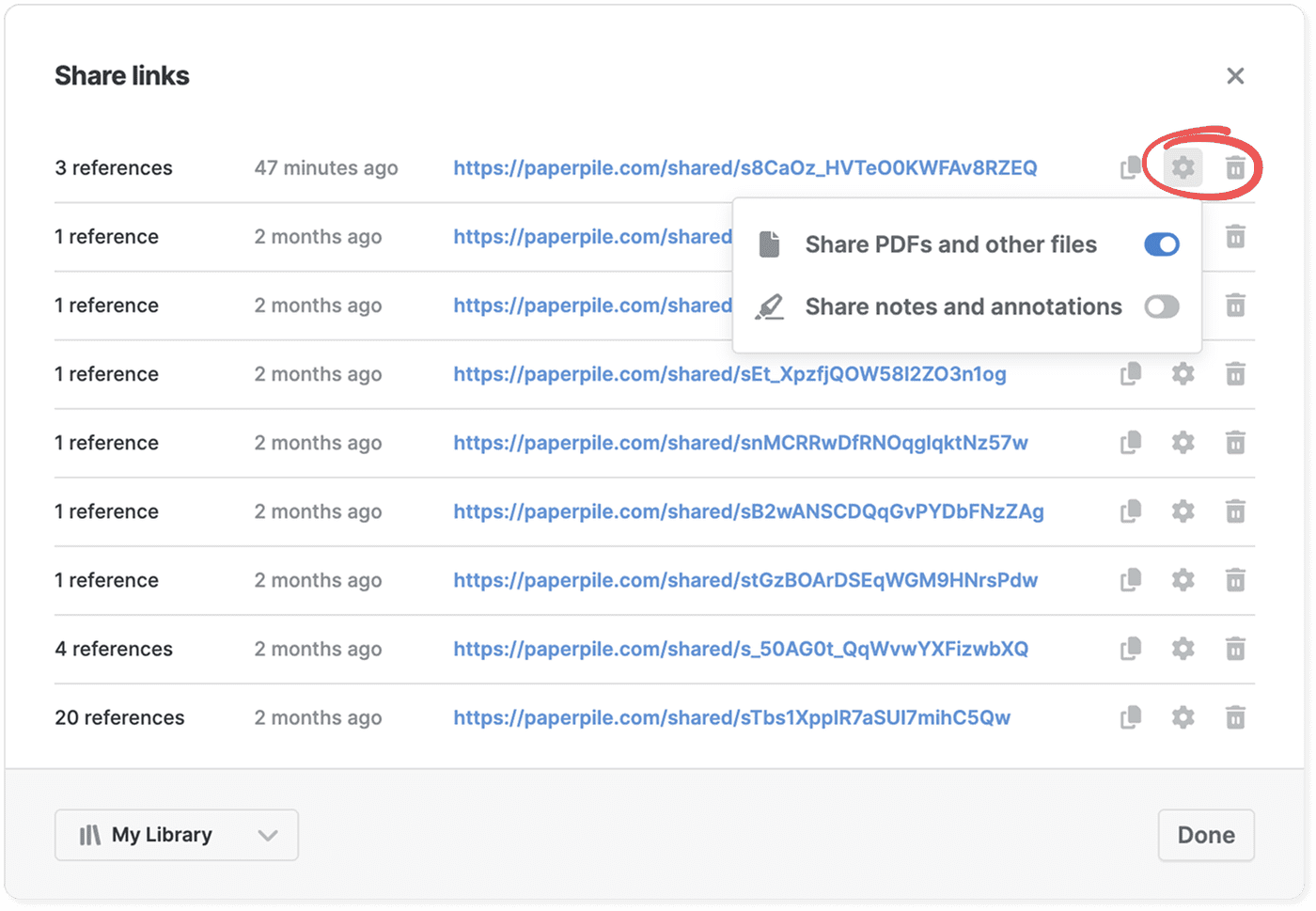Change sharing options or revoke links in Settings